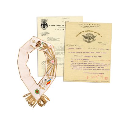 Colanul Masonic pentru gradul 33 oferit principelui Nicolae + Jean Pangal, scrisoare pentru principele Nicolae, 1949 + Jean René Raymond, scrisoare semnată olograf, 1946