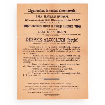 Afișul conferinței „Despre Alcoolism”, 1897