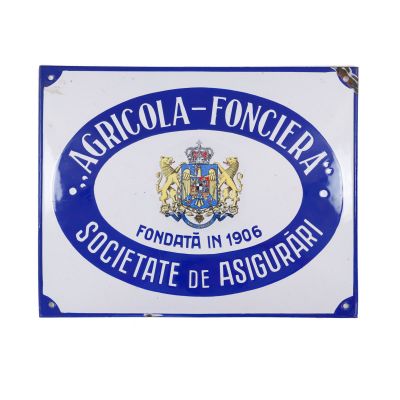 Societatea de asigurări „Agricola-Fonciera”, 1906, pancartă metalică