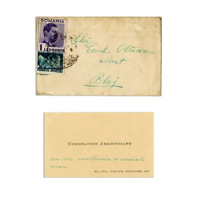 Constantin Argetoianu, carte de vizită cu o însemnare pentru Constantin Olteanu
