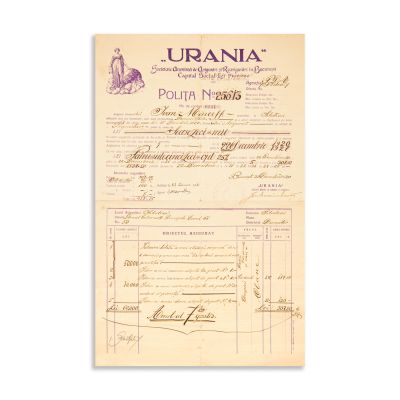 Societatea de Asigurări și Reasigurări „Urania”, poliță de asigurare, 1920