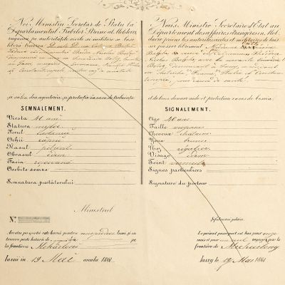 Pașaportul Catincăi Balș, 1861, piesă rară  