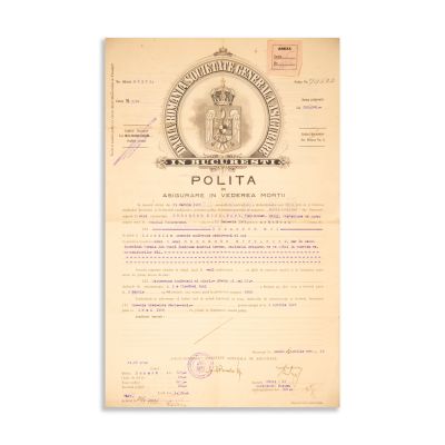 Societatea de Asigurare „Dacia-România”, poliță de asigurare, 1928 
