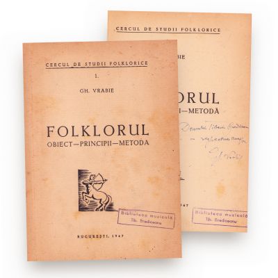 Gh. Vrabie, Folklorul. Obiect, principii, metodă, 1947, cu dedicație pentru Tiberiu Brediceanu