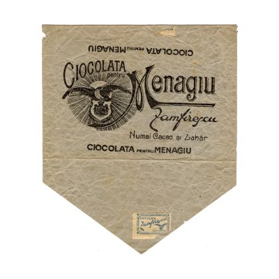 Firma de ciocolată „Zamfirescu”, plic cu reclamă și etichetă, cca. 1920