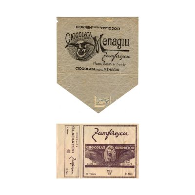 Firma de ciocolată „Zamfirescu”, plic cu reclamă și etichetă, cca. 1920