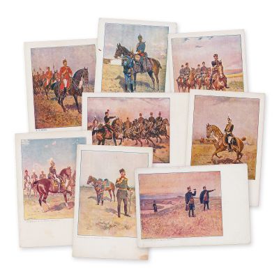 Armata Română după Tadeusz Ajdukiewicz, 8 cromotipii format carte poștală
