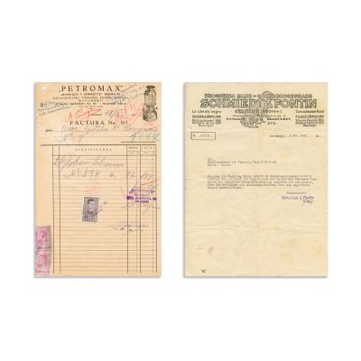 Petromax și Drogheria Schmiedt & Fontin, două facturi, 1931 - 1942