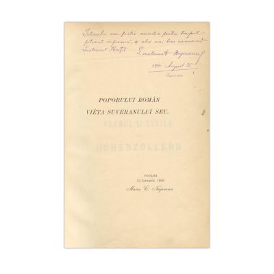 Maior C. Negreanu, Maiestatea Sa Regele Carol I, vol. I, 1898, cu dedicație