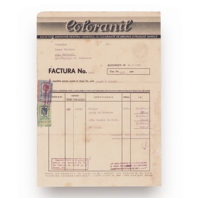 Trei facturi pentru comerțul cu coloniale, bumbăcărie și coloranți chimici, 1880-1942 