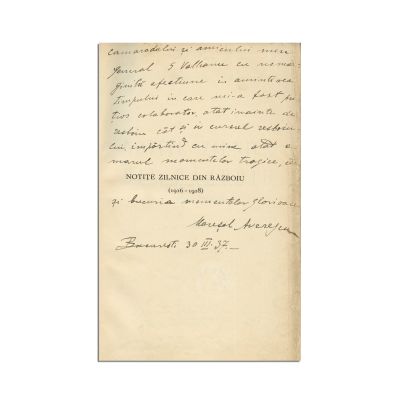 Mareșal Alexandru Averescu, Notițe zilnice din război, 1935, cu dedicație olografă