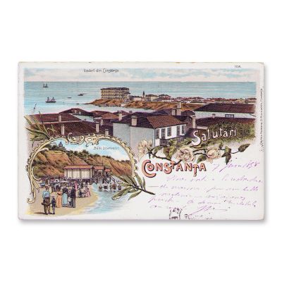 Salutări din Constanța, carte poștală litografiată policrom, 1898