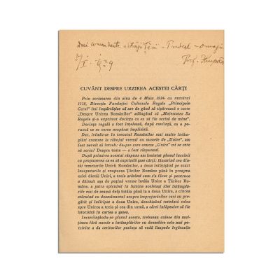 Ioan Lupaș, Istoria unirii românilor, 1937, cu dedicație
