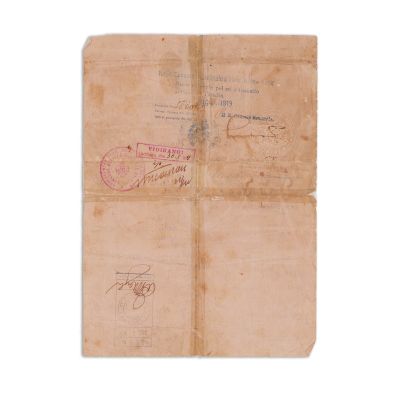 Patric Deleanu, pașaport, 1 aprilie 1919, semnat de căpitanul Vasile Stoica