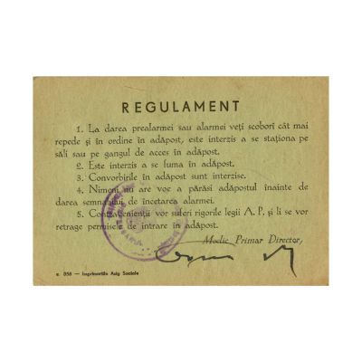 Permis de intrare în adăpostul antiaerian, 1944