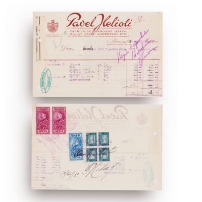 Fabricile de bomboane „Hess” și „Pavel Helioti”, trei facturi, 1921-1947