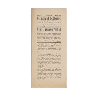 Publicația „Scriitorul de Mâine”, Anul I, Nr. 1, 15 aprilie 1935