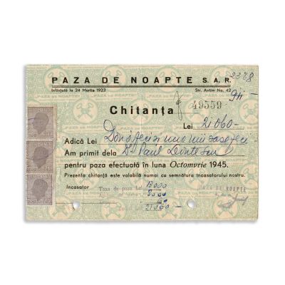 Paza de Noapte S.A.R., chitanță, octombrie 1945