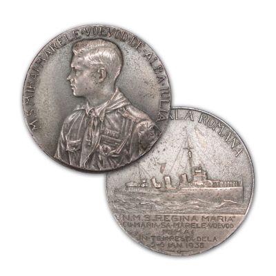 Distrugătorul „Regina Maria” - Mihai Marele Voievod de Alba-Iulia, medalie din bronz argintat, 1938