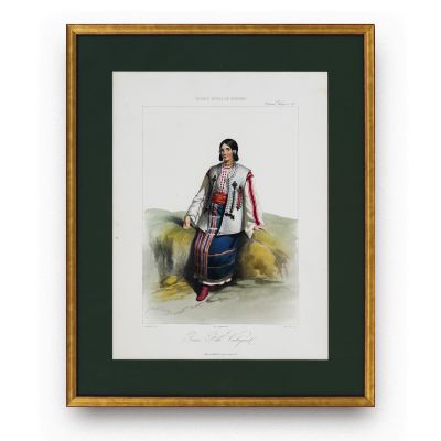 Tânără fată din Valahia, litografie colorată manual, gravor Michel Bouquet