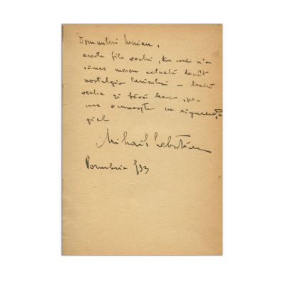 Mihail Sebastian, Fragmente dintr'un carnet găsit, 1932, cu dedicație olografă