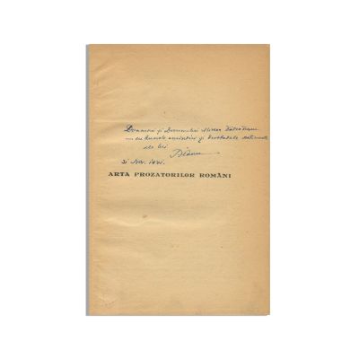 Tudor Vianu, Arta prozatorilor români, 1941, cu dedicație către Mircea Vulcănescu