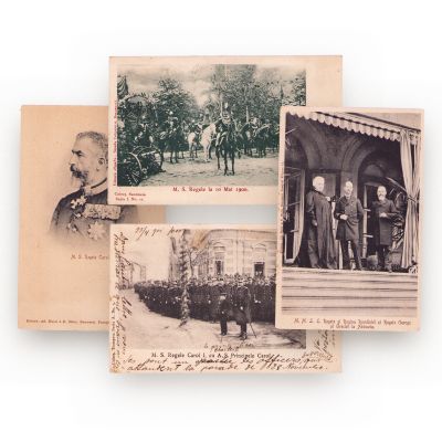 Regele Carol I, 4 fotografii tip carte poștală din timpul unor evenimente oficiale, cca. 1900