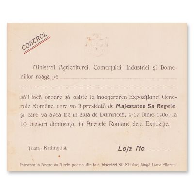 Inaugurarea Expoziției Generale Române din 1906, invitație + bilet de intrare