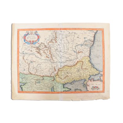 Gerard Mercator, harta Valahiei, Serbiei, Bulgariei și României, gravură în cupru, colorată manual, 1601-1622