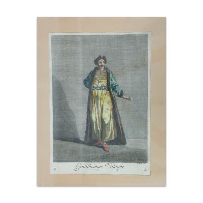Jean Baptiste Vanmour, Gentilhomme Valaque, gravură în cupru colorată manual, 1714