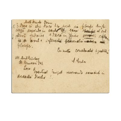 Miron Grindea, carte poștală pentru Mircea Eliade, 10 noiembrie 1927