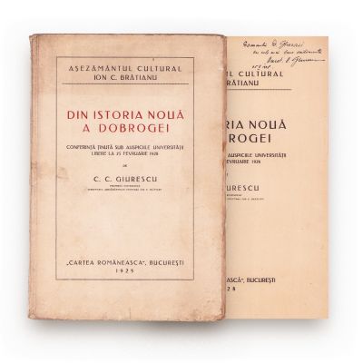 C. C. Giurescu, Din istoria nouă a Dobrogei, 1928, cu dedicație pentru D. Gherasi