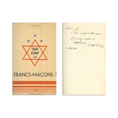 F. Spielmann, Que font les francs-maçons?, 1938, cu dedicație pentru principele Nicolae 