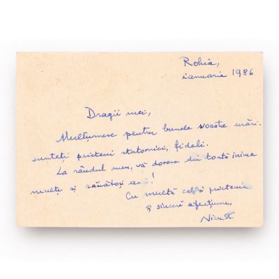 Nicolae Steinhardt, carte poștală, ianuarie 1986 