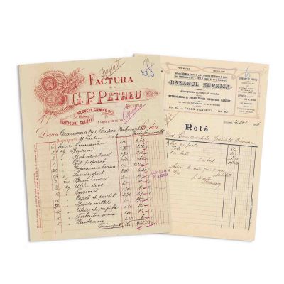 „Bazarul Furnica” și Societatea G. P. Petheu, două facturi, 1906