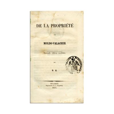 Barbu Catargiu, De la Propriété en Moldo-Valachie, 1857