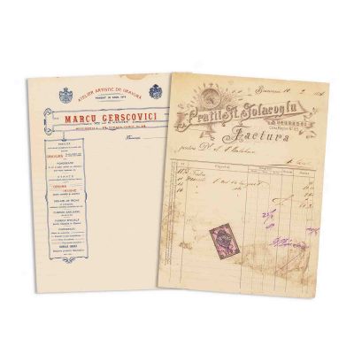 Atelierul Artistic de Gravură „Marcu Gerscovici” + Frații Șt. Șolacoglu, două facturi, 1896 
