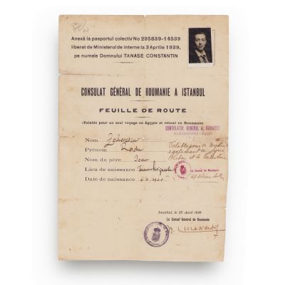 Zaharescu Radu, foaie de parcurs pentru călătorie în Egipt, 20 aprilie 1939