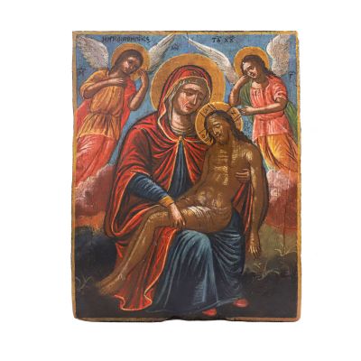 Icoană grecească, Plângerea Mântuitorului, tempera grasă pe lemn, secolul al XIX-lea