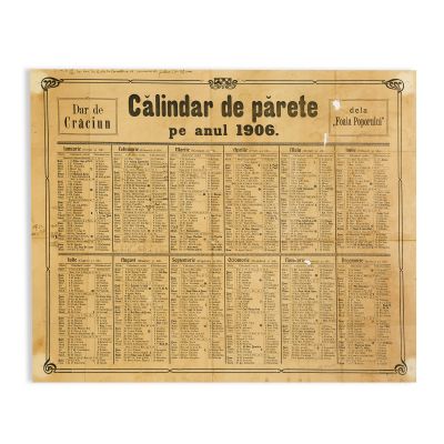 Calendar de perete pe anul 1906