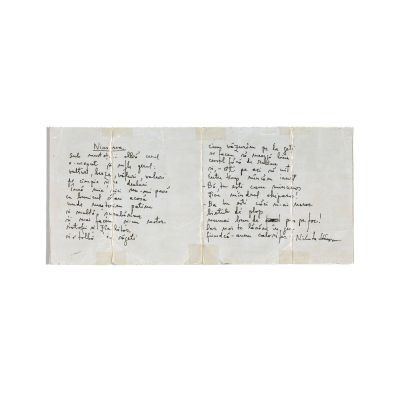 Nichita Stănescu, fotografie de mari dimensiuni + manuscris poezie, cca. 1980