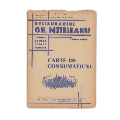 Restaurantul Gh. Meteleanu, meniu + notă de plată, 1931