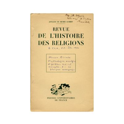 Mircea Eliade, Mythologies asiatiques et folklore sud-est européen, 1961, cu dedicație și o însemnare a autorului