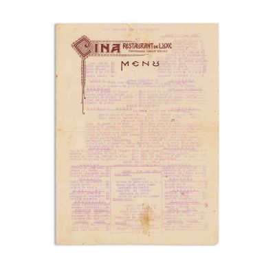 Restaurantul Cina, meniu, 7 mai 1934 