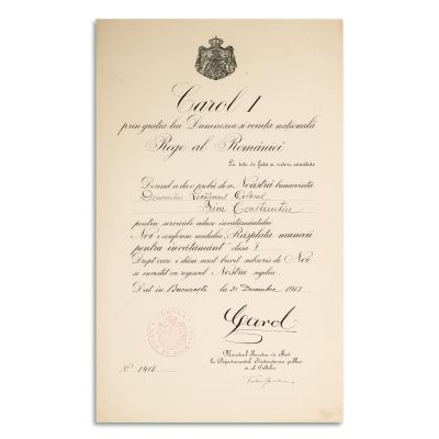 Frim Constantin, patru brevete și diplome cu semnătura regelui Carol I și a membrilor regenței