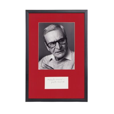 Radu Beligan, fotografie de epocă + bilețel cu însemnare olografă 