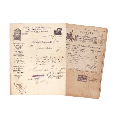 Magazinul de mobilă „Natan Goldstein” + magazinul de coloniale, factură + nota de plată
