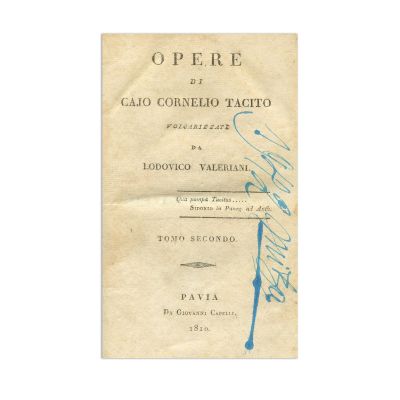 Cajo Cornelio Tacito, Opere, 1810, cu semnătura Mariei Mihăescu, „Mița Biciclista”
