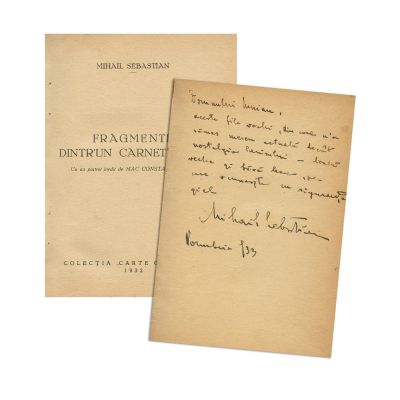 Mihail Sebastian, Fragmente dintr'un carnet găsit, 1932, cu dedicație olografă