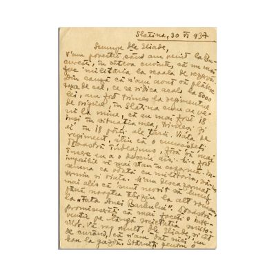 Ion M. Ionescu, carte poștală pentru Mircea Eliade, 30 iunie 1937